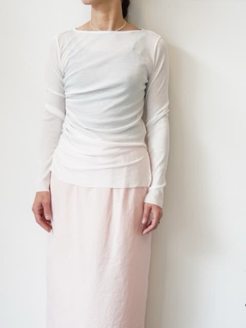 Enrica Japan White Long Sleeve Tee t shirt Ruched New S romantic cotton Beams